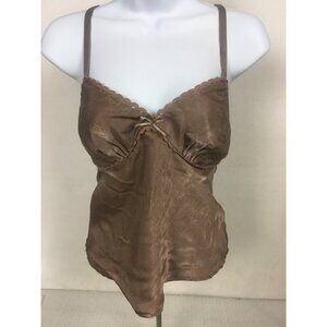 No Boundaries Camisole Top Women Size M 8 to 10 Light Brown V neck Bow Adj Strap